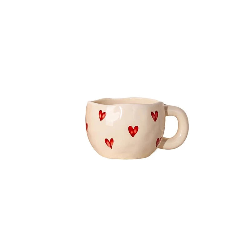 YWDL 1pcs Hand Painted Love Mug Creative Heart Water Cup Ceramic Milk Mug With Handle Valentine's Day Gift Quake white 300ml