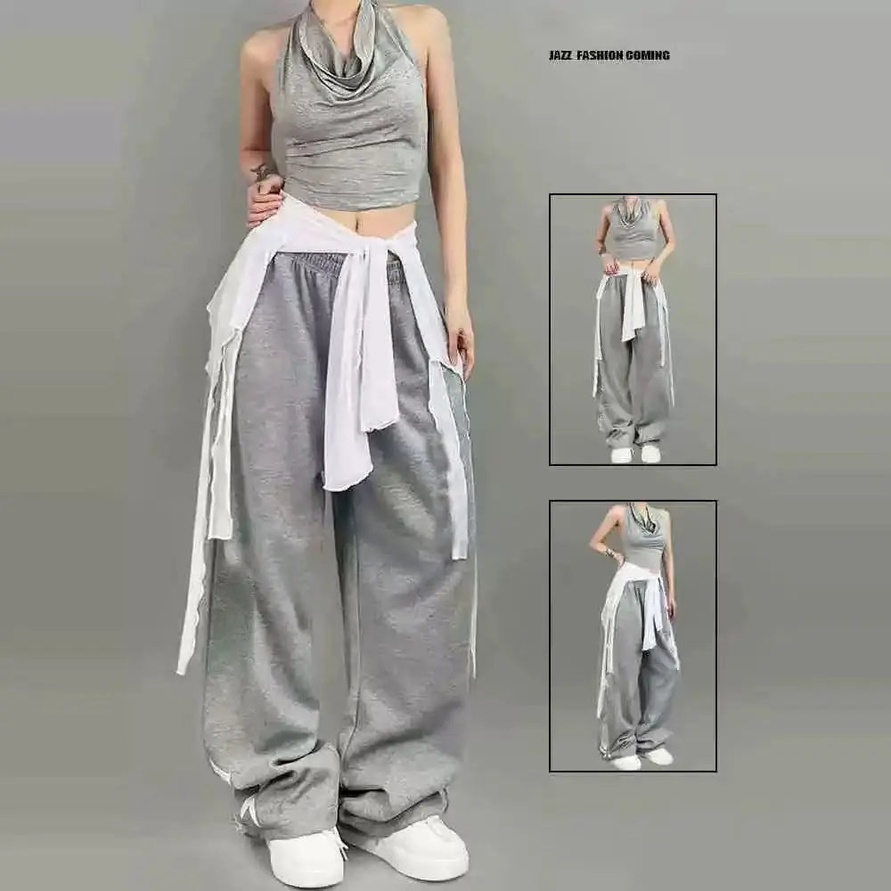 Jeans Pants Decor Irregular Jazz Dance Scarf See Through Harajuku Hip-hop Scarf Streetwear High Waist Waistband Quake