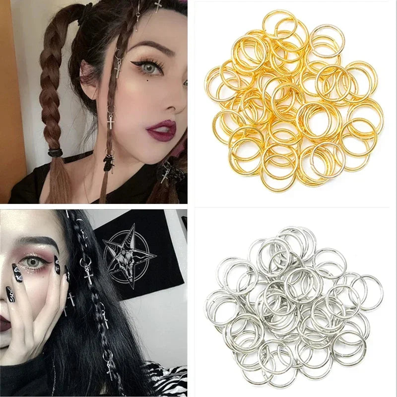 50Pcs Mix Color Hair Braids Dreadlock Beads Hair Cuffs Rings Tube Accessories Opening Hoop Circle 14-18mm Inner Hole Hair Rings Quake