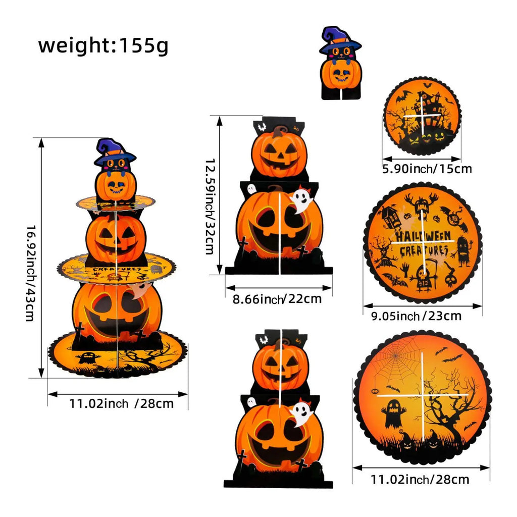 Halloween Cupcake Stand 3 Tier Halloween Party Pumpkin Cake Stand Cake Dessert Stand for Baby Shower Birthday Party Supplies Quake