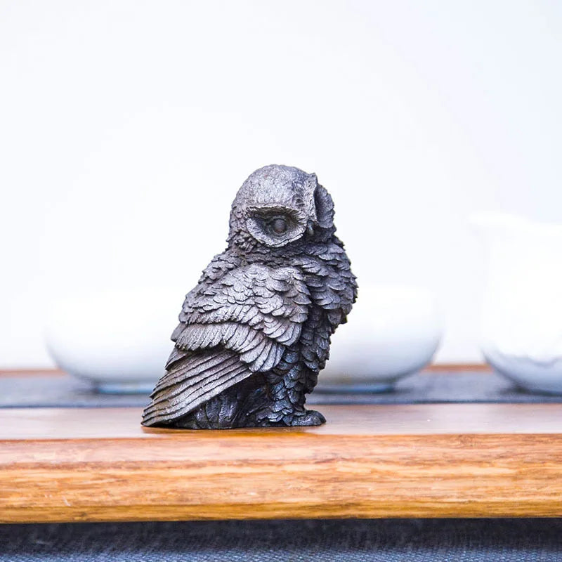 Imitation Cast Iron Rust Style Owl Living Room Desktop Mini Home Decoration Study Room Ornament Purely Handmade Tea Pet Quake