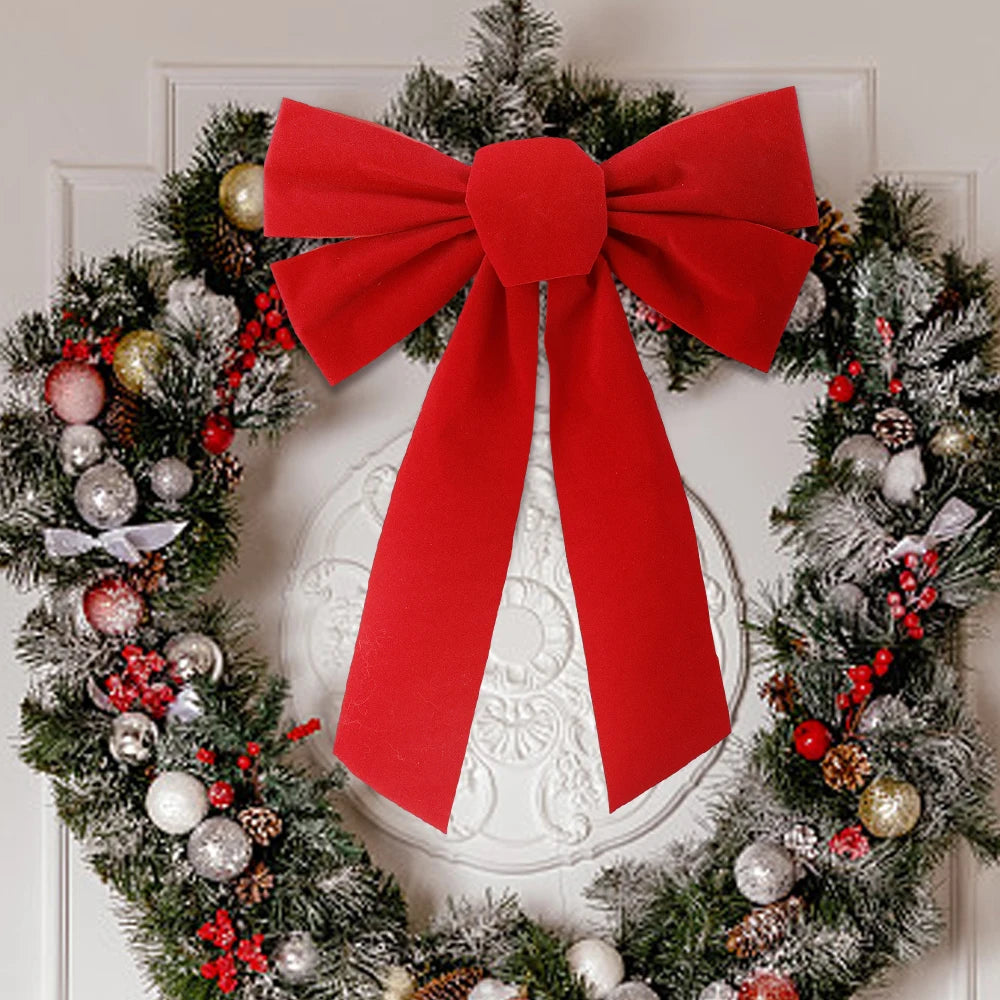 Large Christmas Bow Red Velvet Bow Christmas Tree Topper Decoration Wreath Bows for Door New Year Christmas Party Decoration Quake