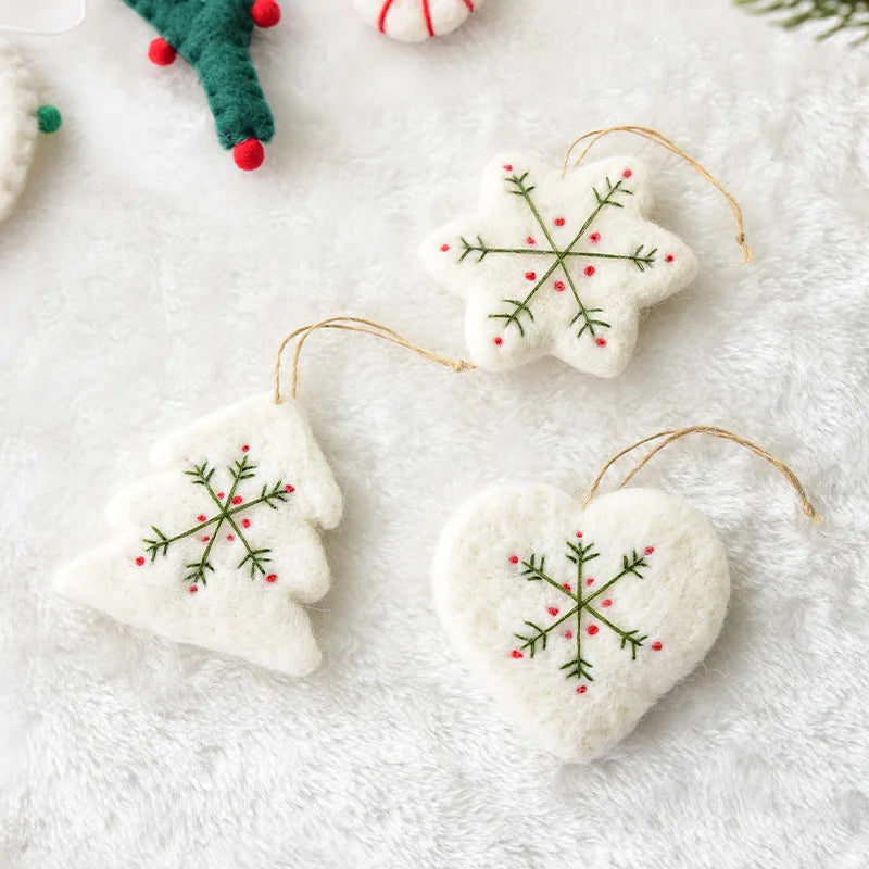 1pc Christmas Decoration Wool Felt Snowflake Mini Christmas Tree Pendant Christmas Ornament Quake