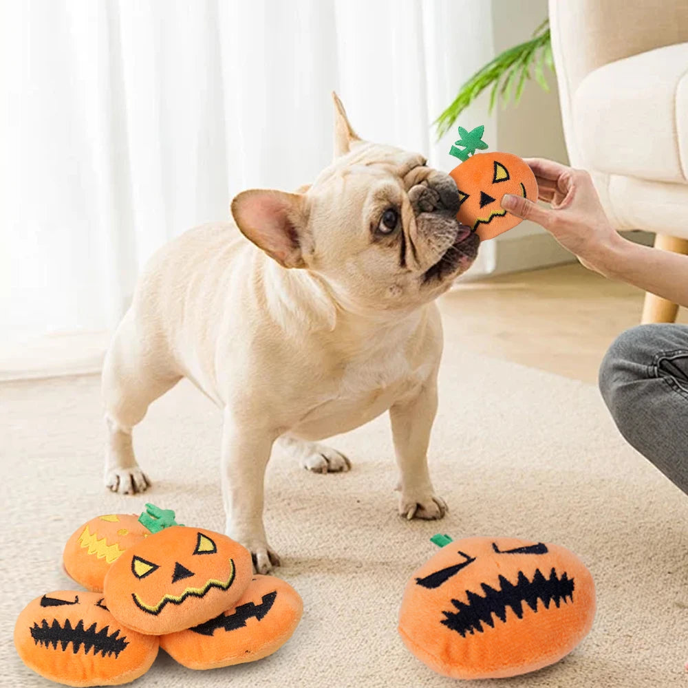 Halloween Dog Toy Funny Pumpkin Ghost Face Pet Biting Toys Soft Plush Cat Tooth Grinding Ball Can Make Sounds Dog Training Toys Quake
