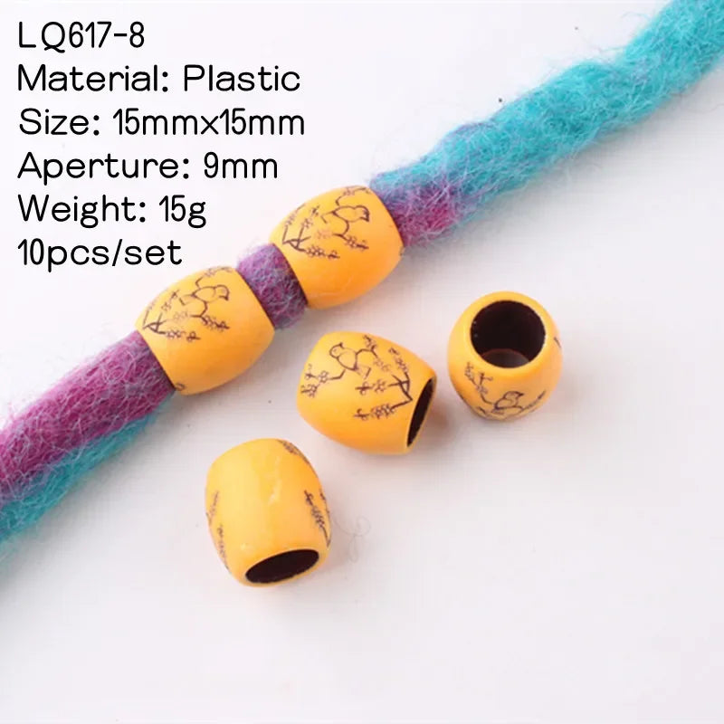 10pcs Hair Beads Rings Beads Braiding Hair Clips for Women Girls Cuffs Tubes Charms Dreadlock Hair Styling Tools Accessories Quake 10pcs LQ617-8