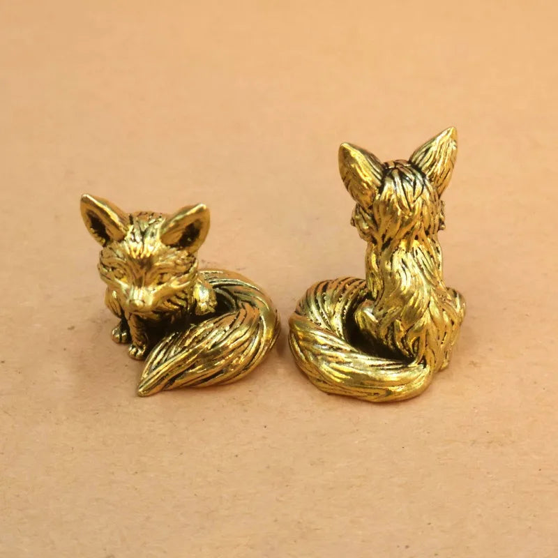1pc mini Brass fox desktop ornament copper study desktop decoration creative gift crafts small ornament Quake