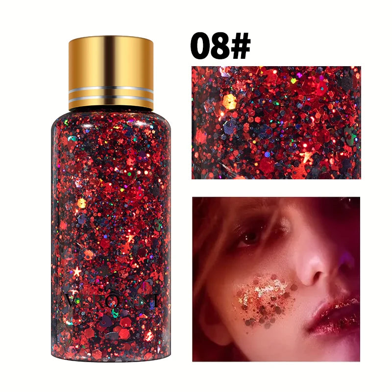 Mermaid Sequin Body Glitter Gel - Long-Lasting Shine for Carnival,Parties, Festival and Stage Performance-Great for Girls Makeup Quake 08