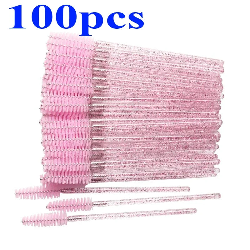 100/500/1000pcs Wholesale Eye Beauty Tools Disposable Mascara Wands Eyelash Brush Lash Extension Colorful Spoolies for Eyebrow Quake M93 Pink 100pcs