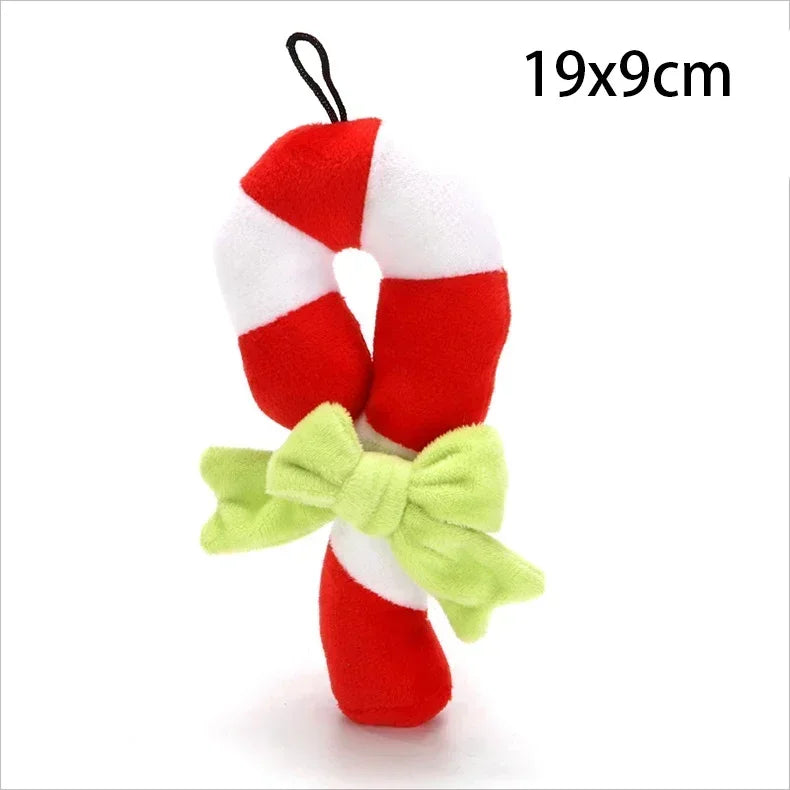 Christmas Dog Chewing Plush Toy - Santa Elk Gingerbread Man Donut Cartoon Series, Squeak Noise Pet Toy Suitable for Dogs and Cat Quake Walking Stick B15782 XS