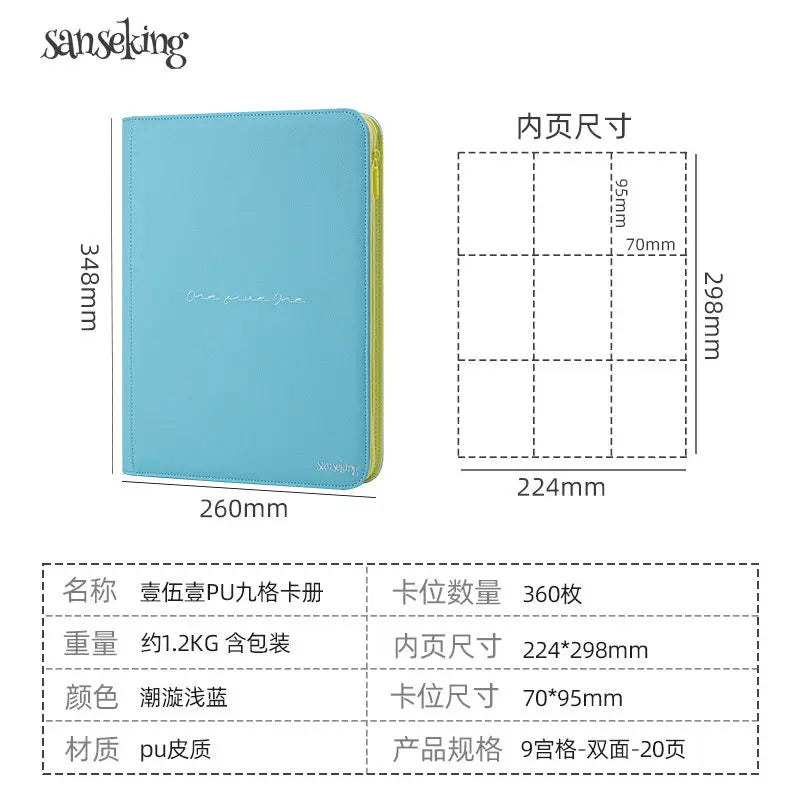 For Pokemon Premium Zipper 4/9/12 Pocket PU Card Binder Aesthetic Pink White Album for Pokemon Cards Game Collection Fan Photos Quake 9-Grid Blue