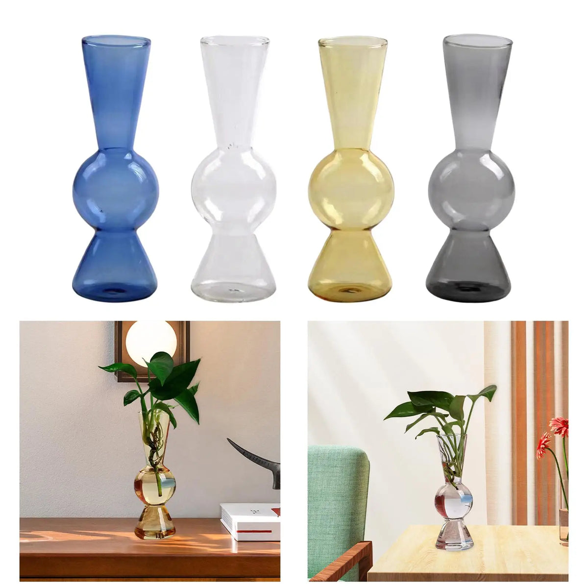Modern Glass Flower Vase Holder Flower Pot Ornaments for Living Room Tabletop Centerpieces Dining Table Kitchen Decor Quake