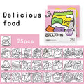 DIY Mini Cartoon Coloring Book 25Sheets Portable Watercolor Coloring Book Note Coloring Painting Album Drawing Practice Quake Life food