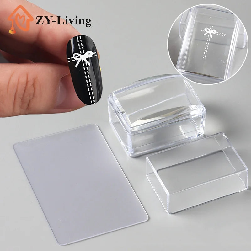 Transparent Rectangle Nail Art Stamper With Scraper Silicone Head Transfer Tool Fast Clear Jelly French Stamping Manicure Quake