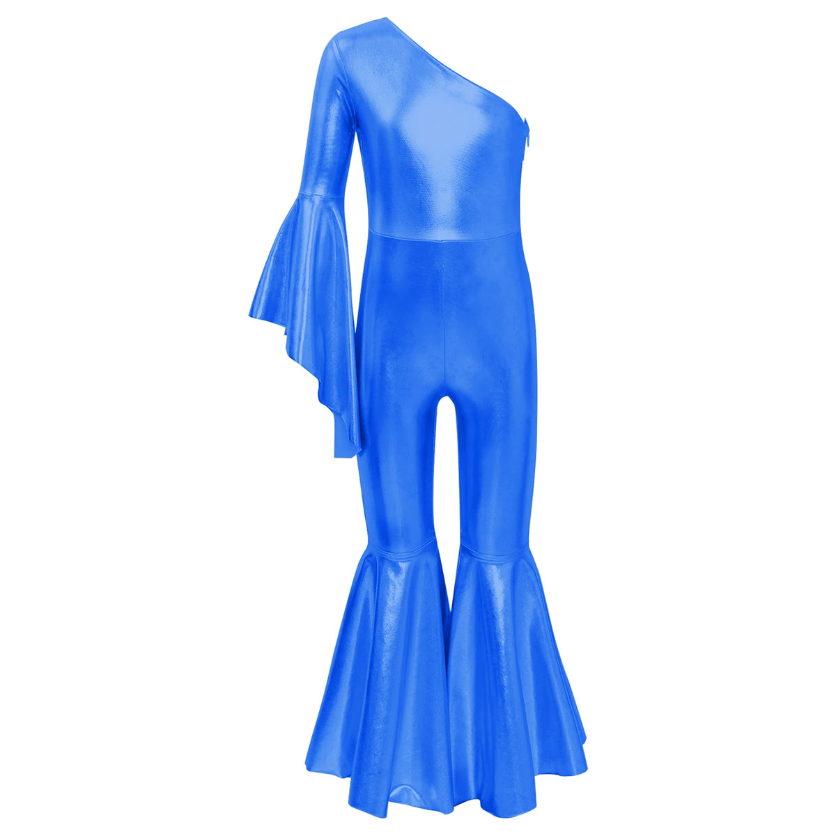 Shiny Halloween Hippie Costume Bell Bottom Jumpsuit for Girls Movie Character Sequins Disco Outfit 70s 80s Prom Party Costume Quake Royal Blue A 16