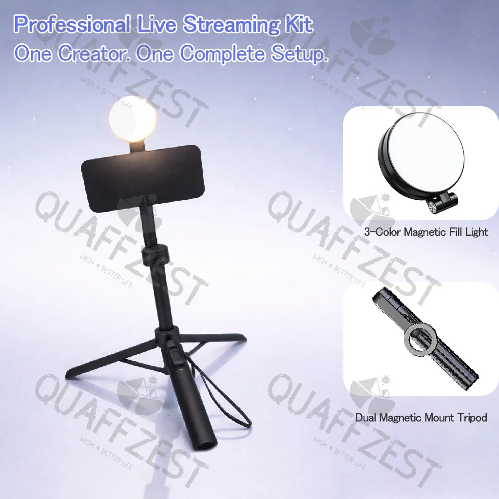 4 in 1 Phone Mount 1.3m Extendable live Tripod Selfie Stick Support LED Ring Dual Light Mirror Stand for Phone Quake Default Title