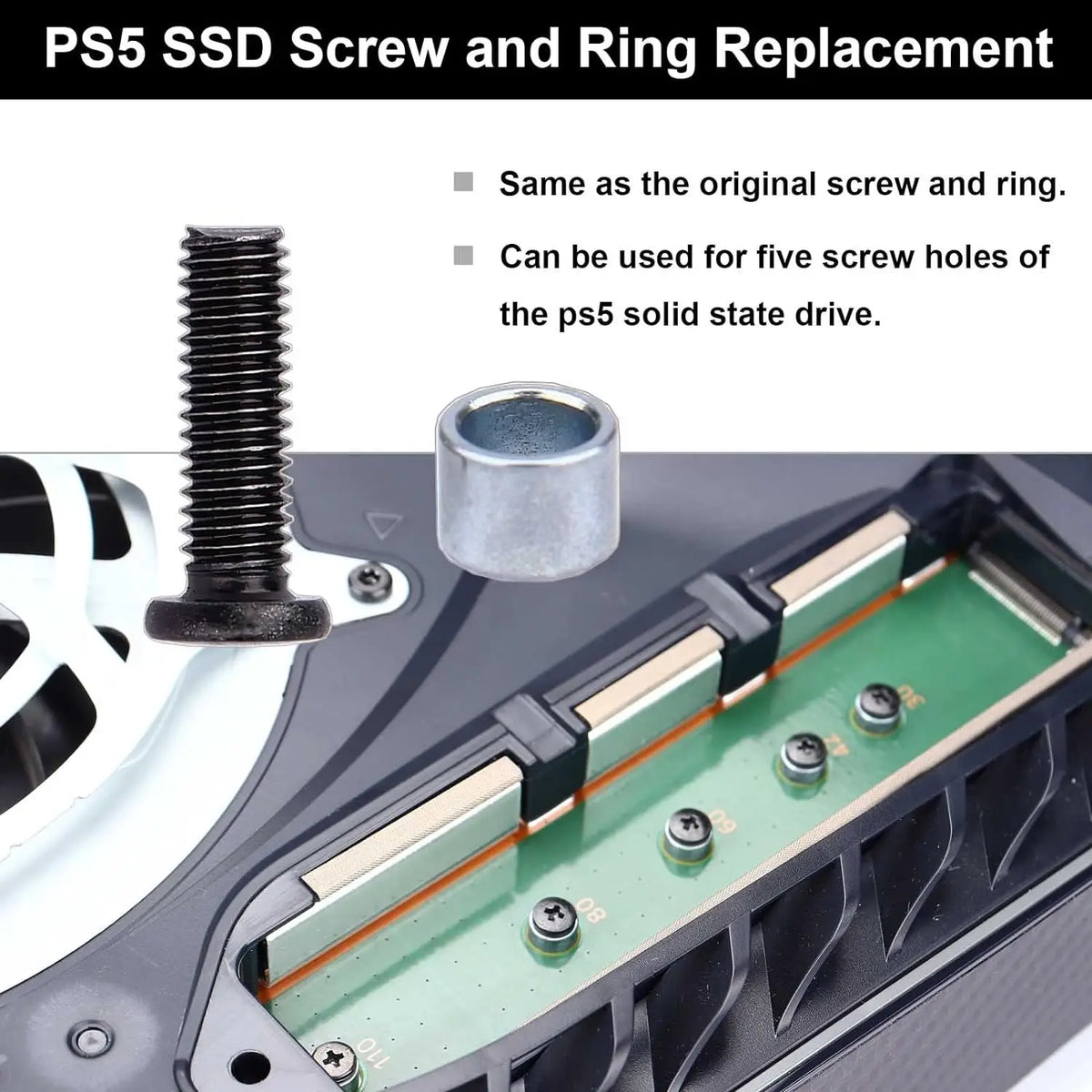 1Pcs PS5 SSD Screw and 1Pcs Ring Replacement for PS5 Console Solid State Drive Quake
