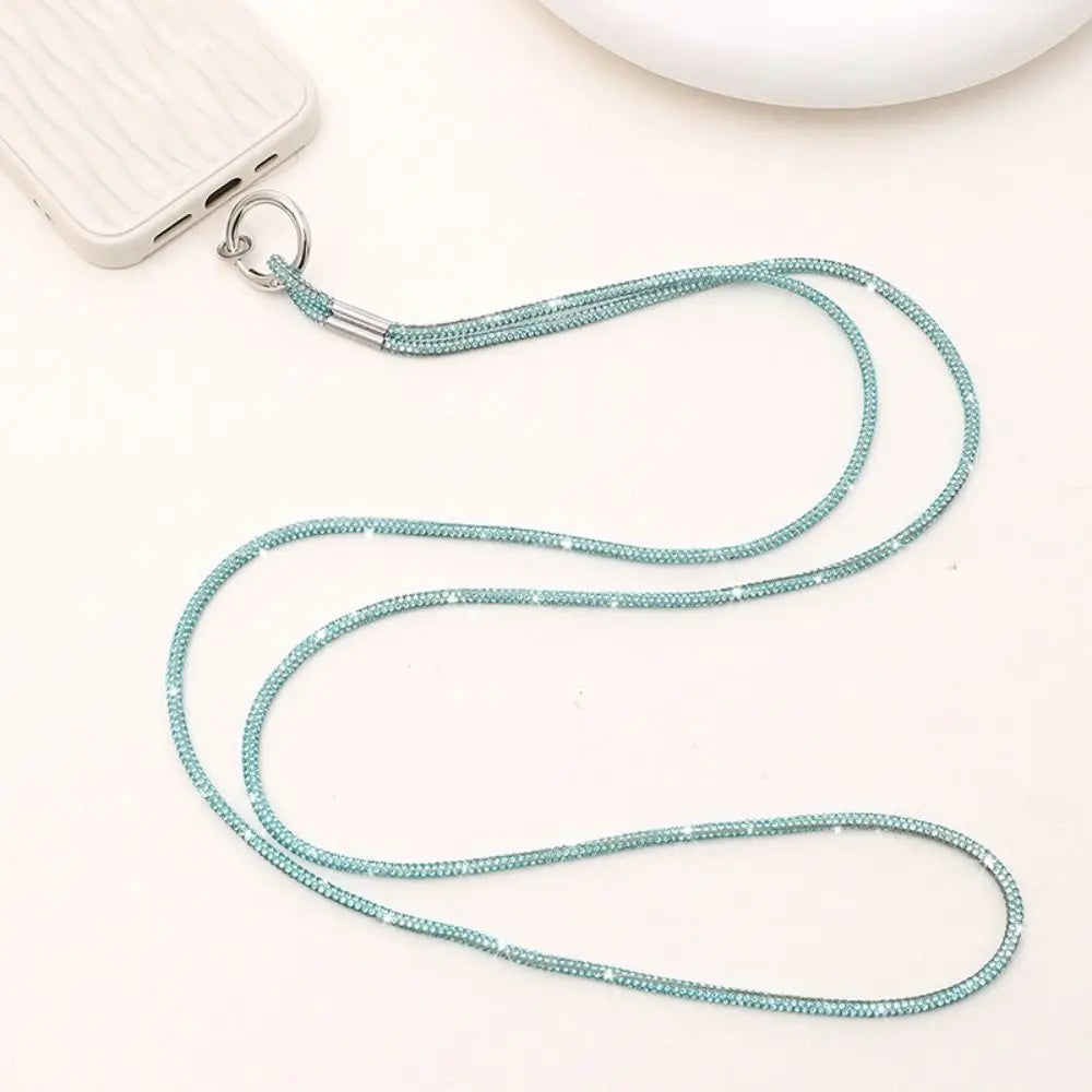 Luxury Rhinestone Phone Lanyard Glitter Crystal Phone Anti-Loss Rope Hanging Ornaments Strap Keychain Bling Bling Hanging Cord Quake blue
