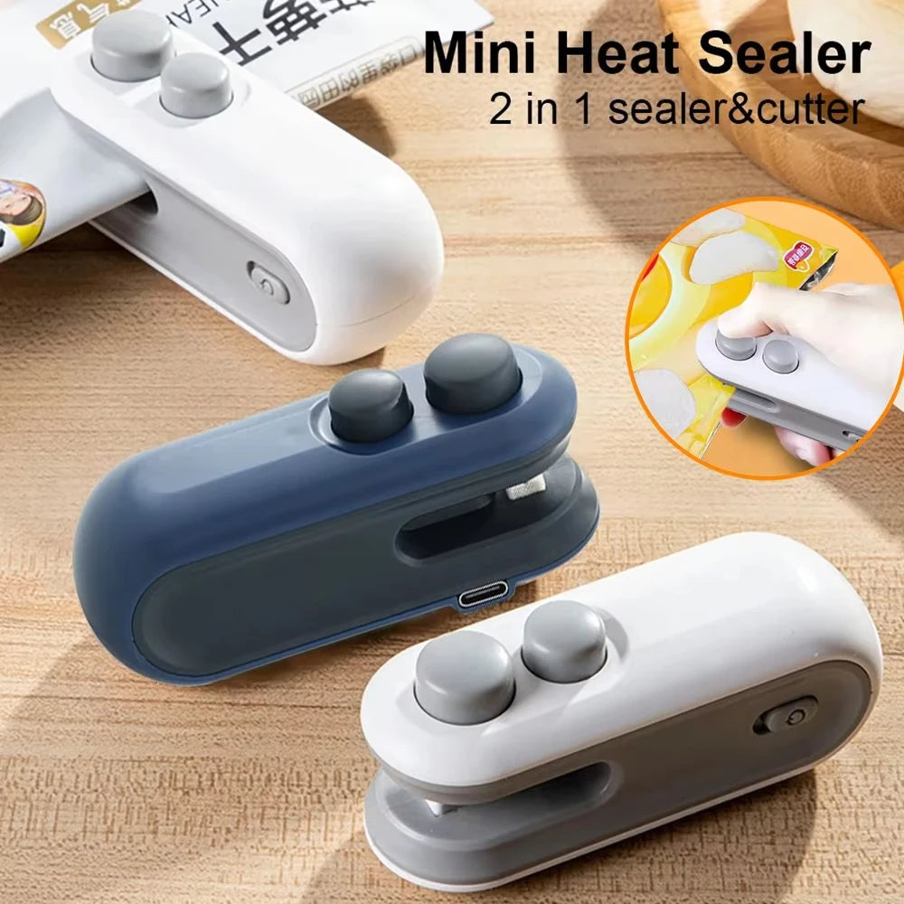 USB Charging Mini Sealing Machine Handheld Plastic Bag Sealing Machine 2In1 Heat Sealer Machine for Snacks Fruit Spices Bags Quake