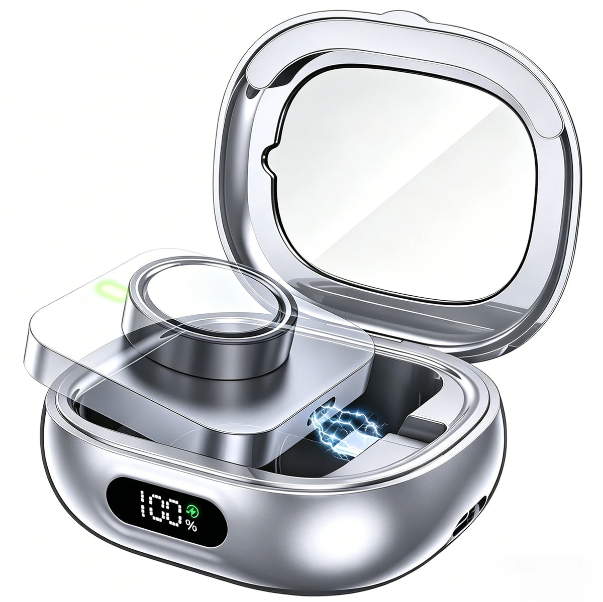 Charging Case for Oura Ring Gen 4 3 2000mAh Portable Power Bank Charger Box Type-C Travel Charging Case All Sizes Quake Silver China Mainland