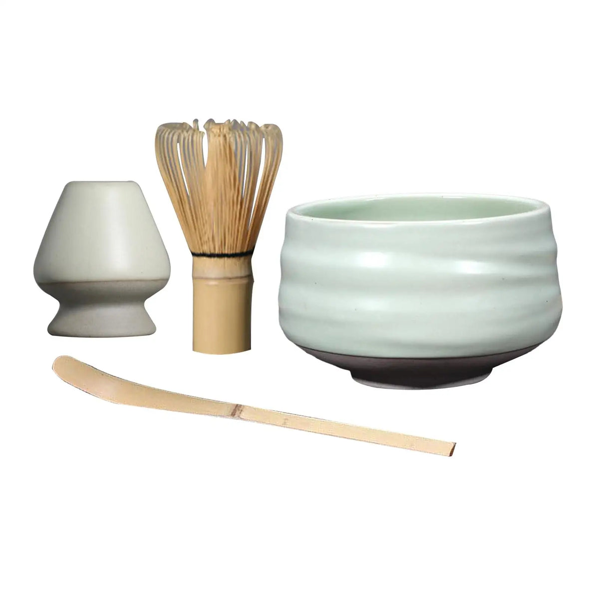 Traditional Matcha Set, Bamboo Matcha Whisk, , Ceramics Whisk Stand Japanese Matcha Preparation, Quake green