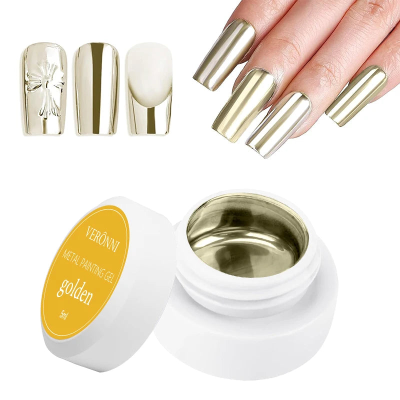 5ml Metallic Painting Gel Polish Strong Gold Silver Rose Gold Nail Art Soak Off Gel Nail Polish Silver Mirror Gel Nail Varnish Quake Gold