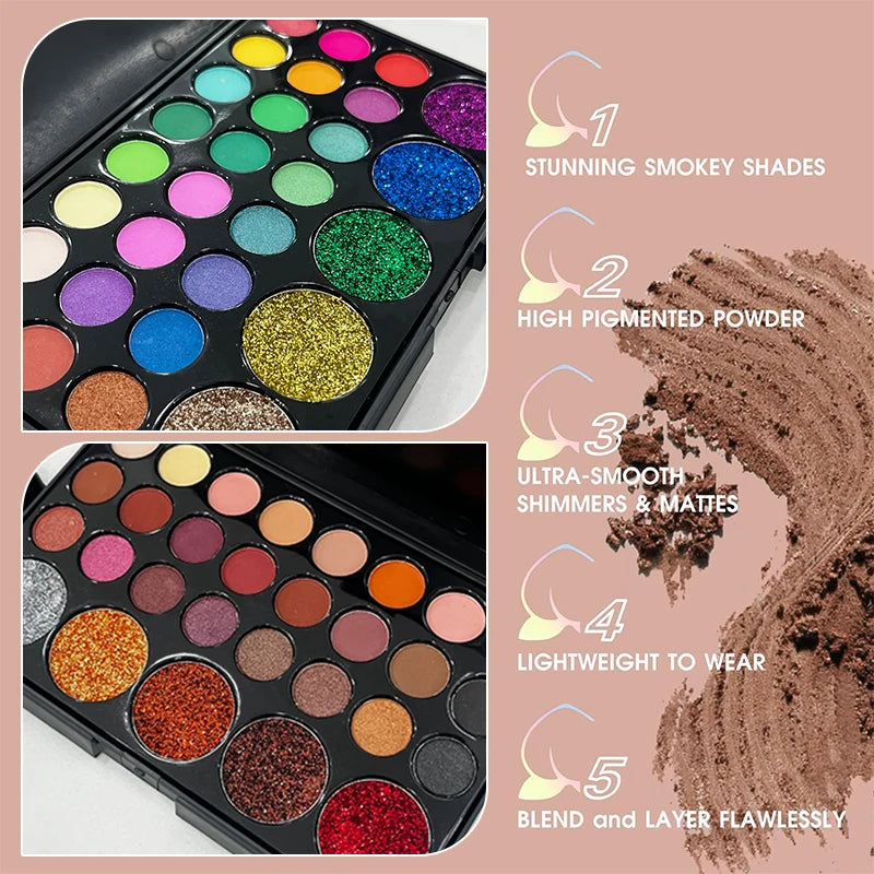 29 Colors Eyeshadow Palette Set with Mascara Eyeshadow Brush Earth Color Waterproof Long Lasting Music Festival Cosmetics Makeup Quake
