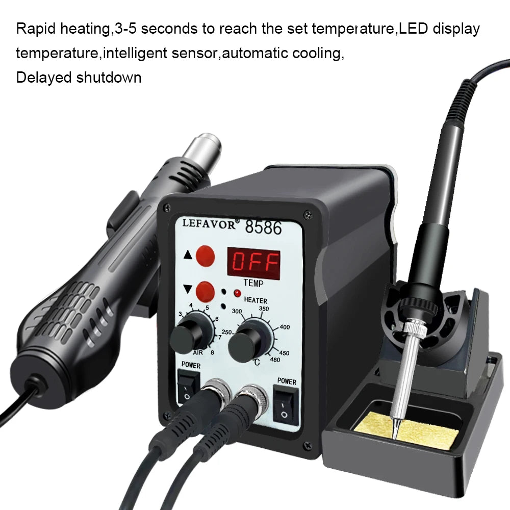8586 Soldering Station 2 In 1 Digital ESD Hot Air Blower Heat Gun Welding Solder Iron SMD Desoldering Rework Station Tool Quake