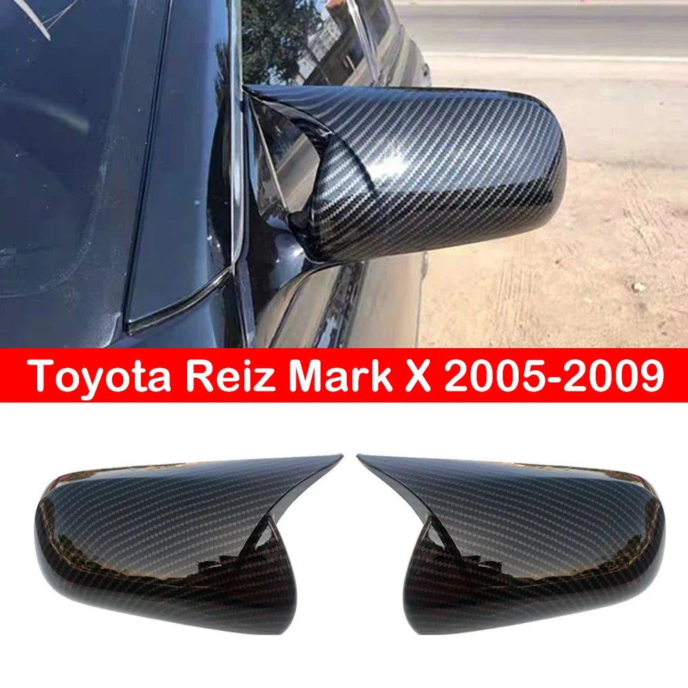 For Toyota Mark X Reiz 2005-2009 Car Rearview Side Mirror Cover Wing Cap Exterior Door Rear View Case Trim Carbon Fiber Look Quake