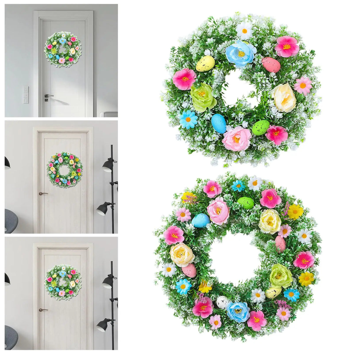Easter Egg Artificial Flower Wreath Door Hanging Decor with Leaves for Home Indoor Outdoor Window Quake