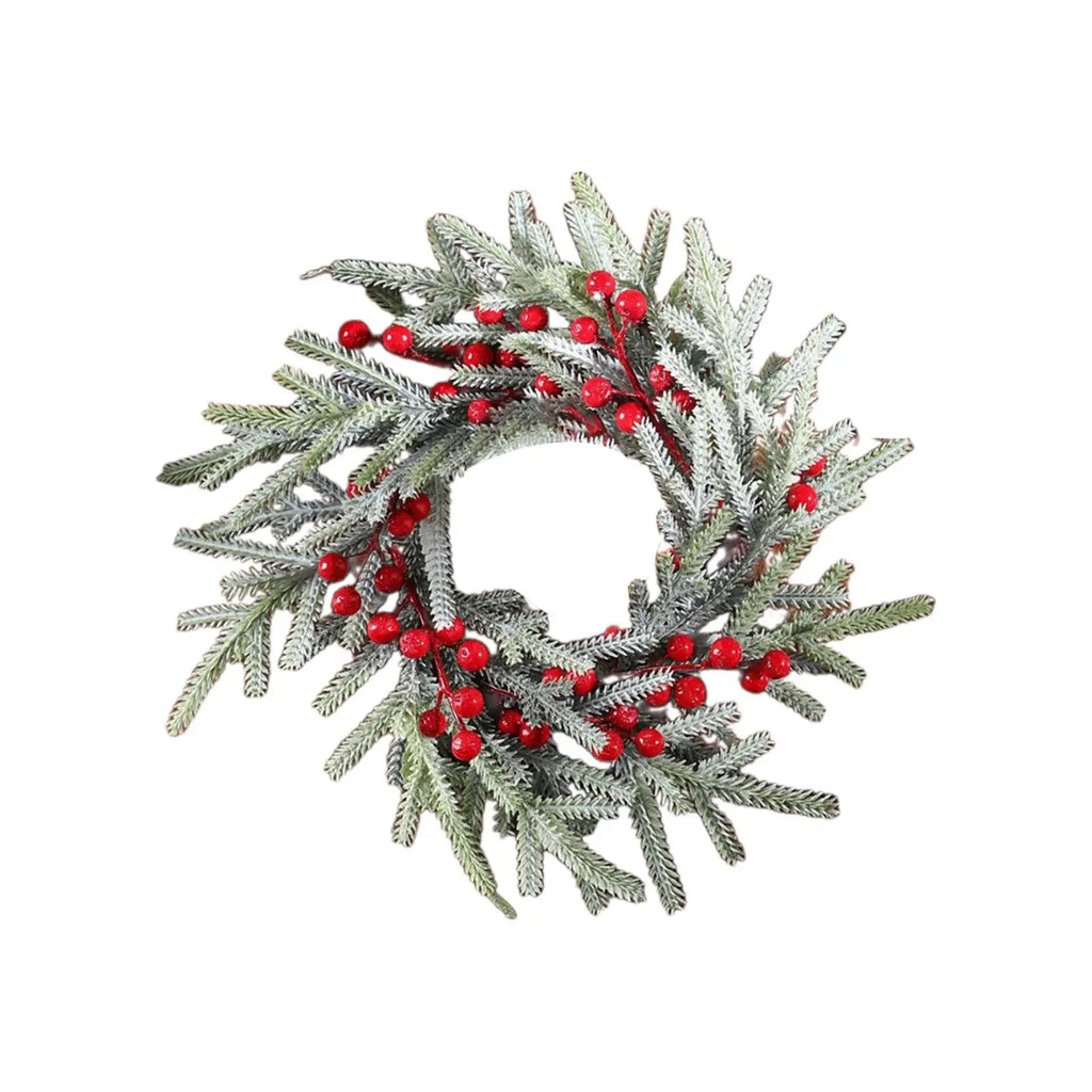 Christmas Candle Ring Decorative Rustic Artificial Red Berries Garland Candle Holder for Festival Living Room Decoration Quake Style B