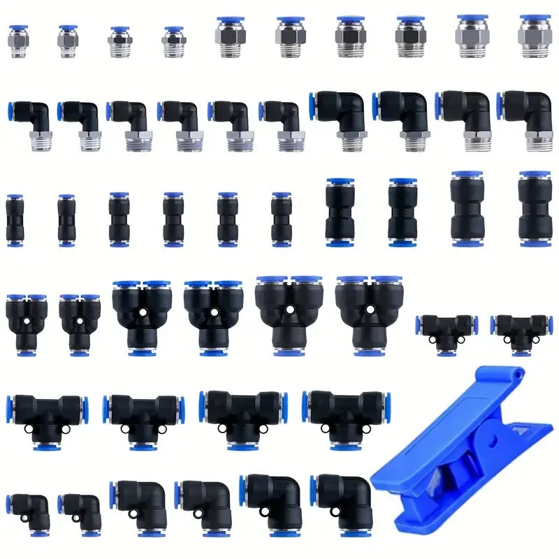 49pcs Quick Connect Air Hose Fittings Kit - Connectors for Pneumatic & Vacuum Systems, Includes Tubing Cutter Quake 49pcs