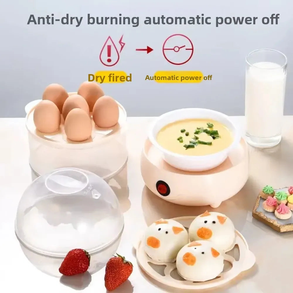 Portable Automatic Power Off Egg Boiler Multi-layer Mini Breakfast Machine with Measuring Cup Egg Steamer for Home Dormitory Quake
