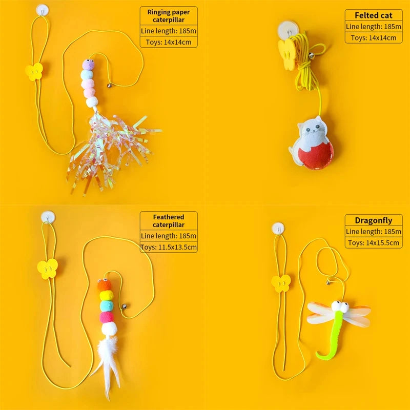 Feather Ball Caterpillar Cat Toy, Pet Self Hi Toy, Hanging Retractable Rope Sound Toy Quake