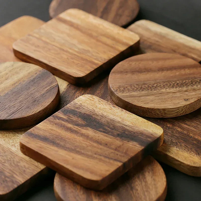 Japanese‑Style Acacia Wood Coaster Round Wooden Heat‑Resistant Pad Non‑Slip Mat for Coffee Mug Tea Cup Glass Drinkware Quake