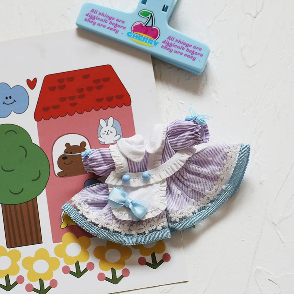 New Handmade Doll Lovely Clothes Cute Lolita Princess Dress 5 Colors Dolls Clothes For 10cm Cotton Doll Quake Purple