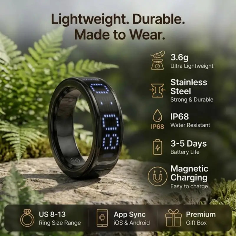 Phone App Counter Rings Wearable with Digital Display, Prayer Count, Wellness Data and Charging Case Access Form Daily K1KF Quake