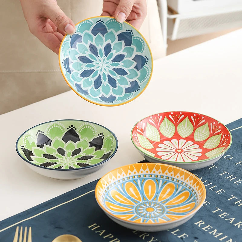4pc Bohemian Ceramic Plate - Side Dish, Appetizer, Sauce, Bread, Pastry & Breakfast Plates, Safe for Dishwasher& Microwave Quake