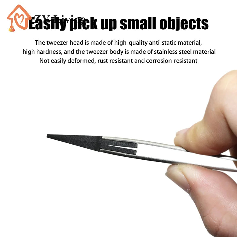 1Pcs Antistatic Tweezers, Plastic Tipped Tweezers, Electrician Tweezers Curved Flat Interchangeable Tip Antistatic Fixture Quake
