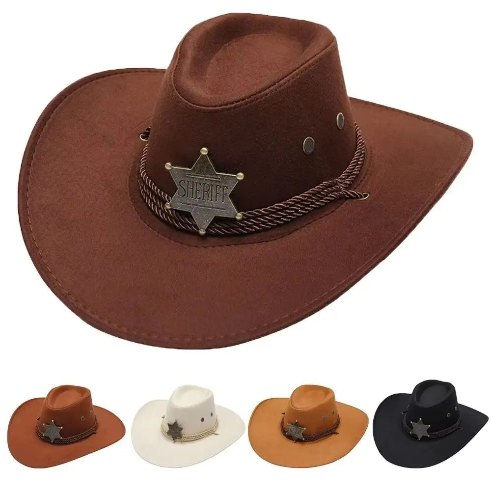 Unisex Artificial Suede Beach Cowboy Hat Wide Brim Sun Protection Party Cosplay Hat Breathable Solid Color Sun Sunscreen Cap Quake