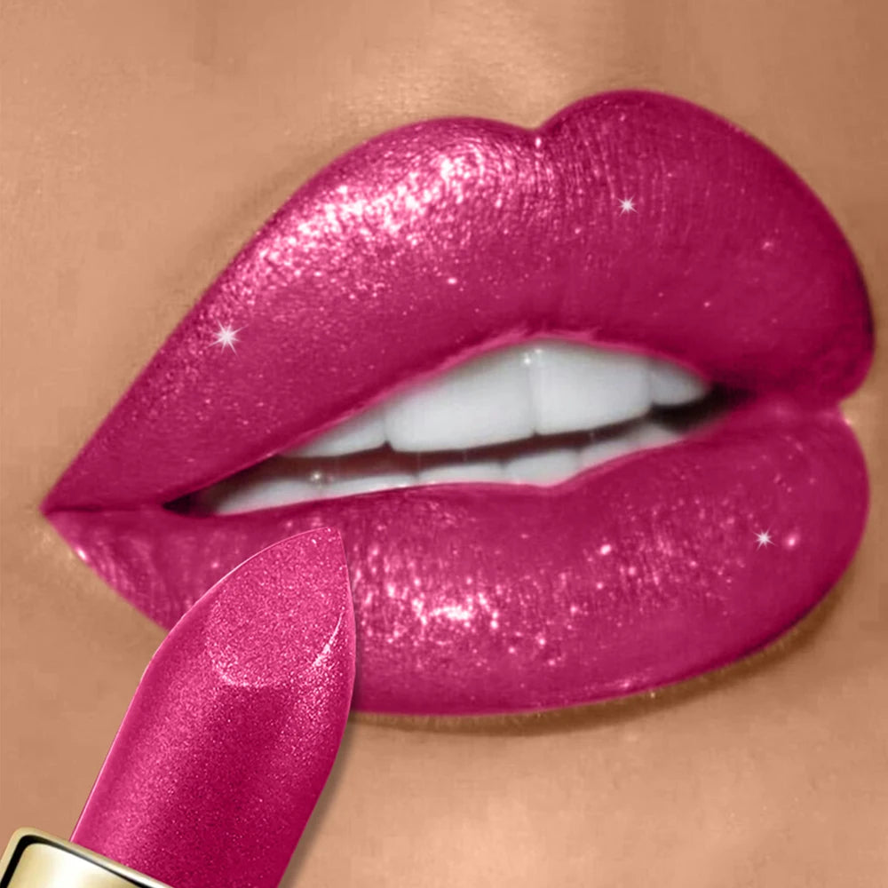 10 Colors Glitter Lipstick Waterproof Long Lasting Diamond Pearlescent Metallic Lipstick Lipgloss Women Lips Makeup Cosmetic Quake 06