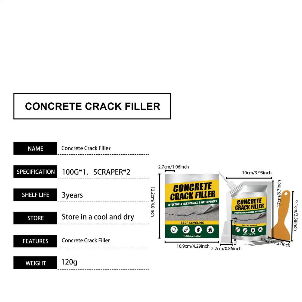 Crack Filler Concrete Repair 100g Self-leveling Cement Sealant Concrete Hole Filler for Wall Driveway Floor Tile Brick Basement Quake 100g