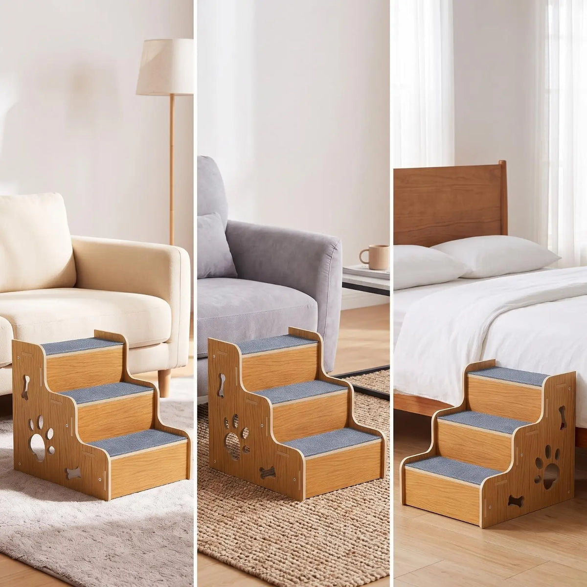 Small Dog Stairs for High Bed Wooden Pet Ladder with Carpeted Steps for Cats Puppies Stable Ramp Quake