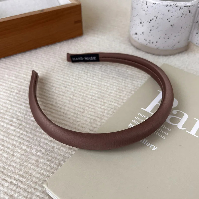 Satin Thin Edge Sponge Headband Women's Pure Color High Skull Top Hair Accessories Headband New Arrival Quake H light coffee
