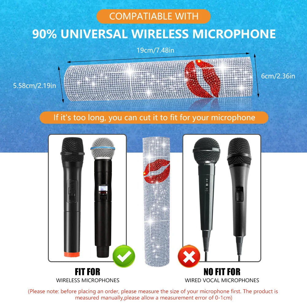 Rhinestones Microphone Cover,Microphone Sleeve Bling Compatible with Universal Wireless Microphone for Disco,Stage,Party,TV Show Quake