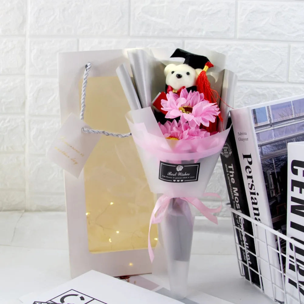 Sunflower Bear Bouquet Rose Plush Toy Sunflower Soap Flower Bouquet Decoration Graduation Gift Cartoon Lovely Bear Quake G