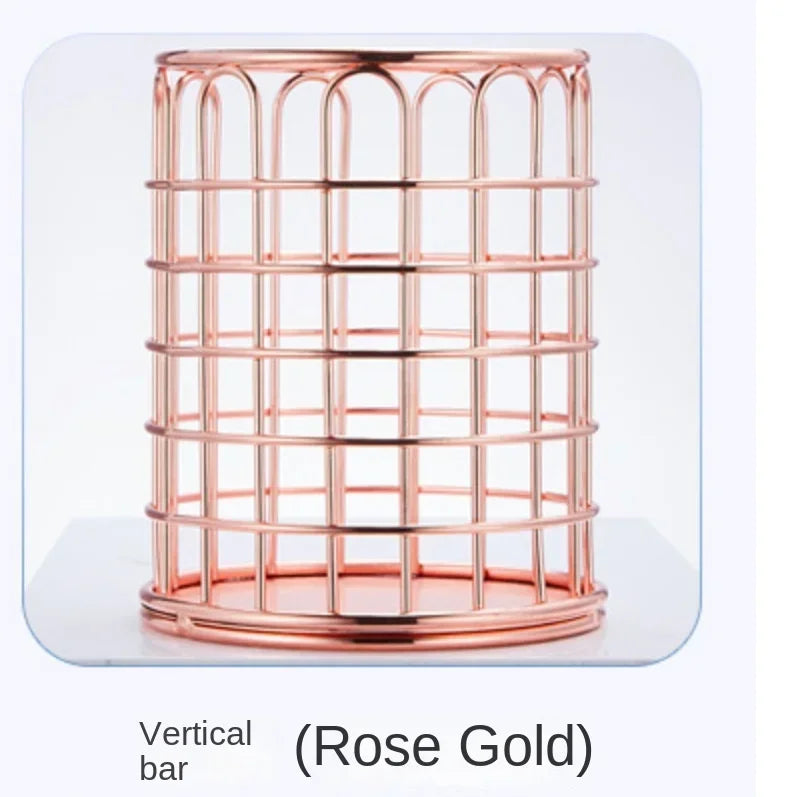 Nordic Metal Wrought Iron Storage Finishing Basket Stationery Makeup Brush Storage Bucket Multi-function Quake No.4