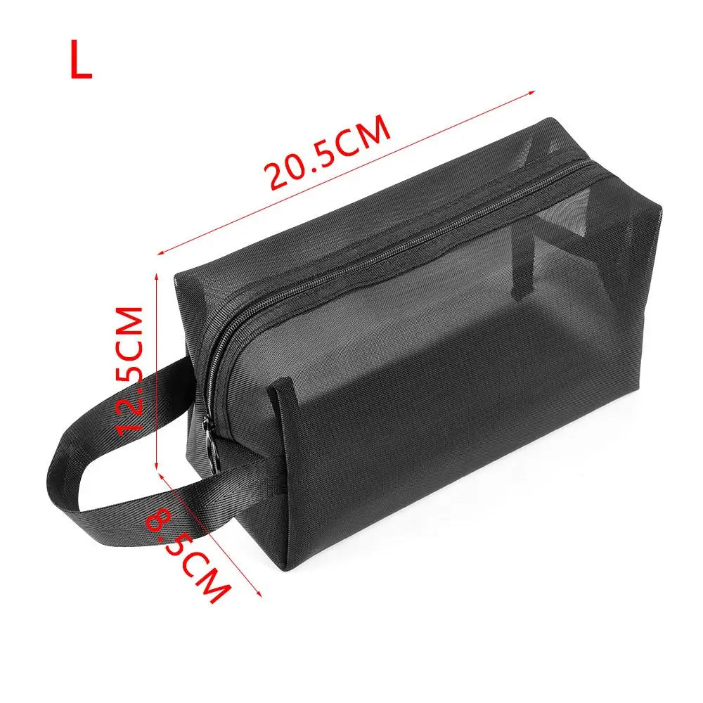 1PC Black Travel Mesh Cosmetic Bag Zipper Makeup Bag For Women Wash Toiletry Bag Makeup Organizer Quake L