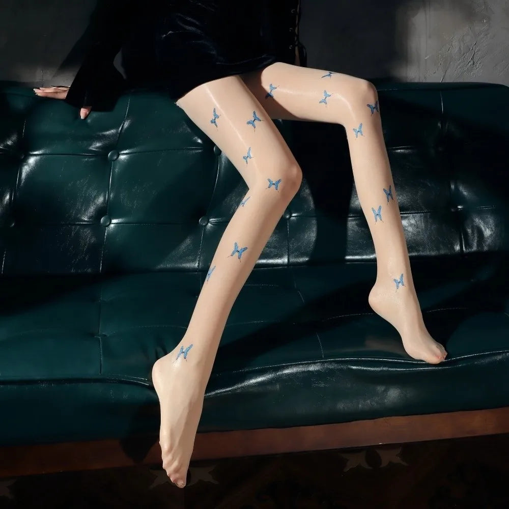 New Sexy 8D Smooth Glossy Socks Glossy Soft Oil Gloss Pantyhose Shiny Horse Oil Socks Party Quake Skin Butterfly One Size