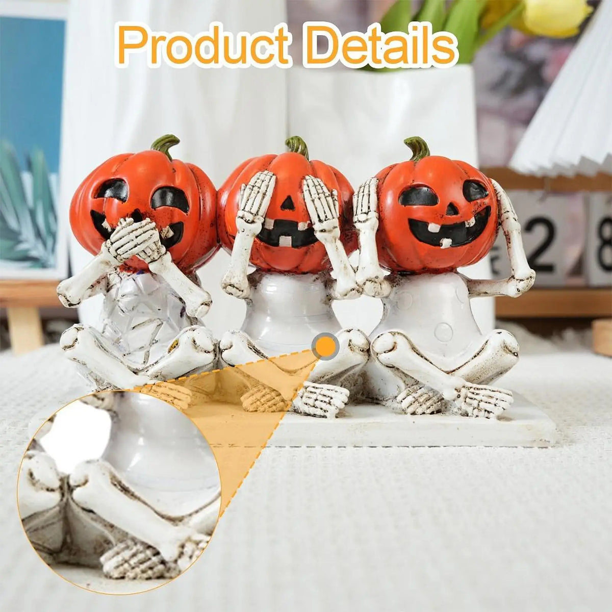 Creative Skeleton Pumpkin Figurine Resin Decor Statue for Room Decoration Shelf Cabinet Halloween Centerpiece Quake