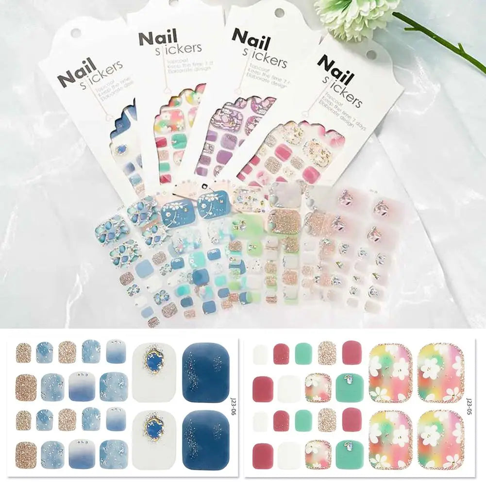 22 Counts Glitter Toe Nail Stickers, Removable Flash Toe Nail Wraps Self Adhesive French Toenail Nail Strips for DIY Manicure Quake